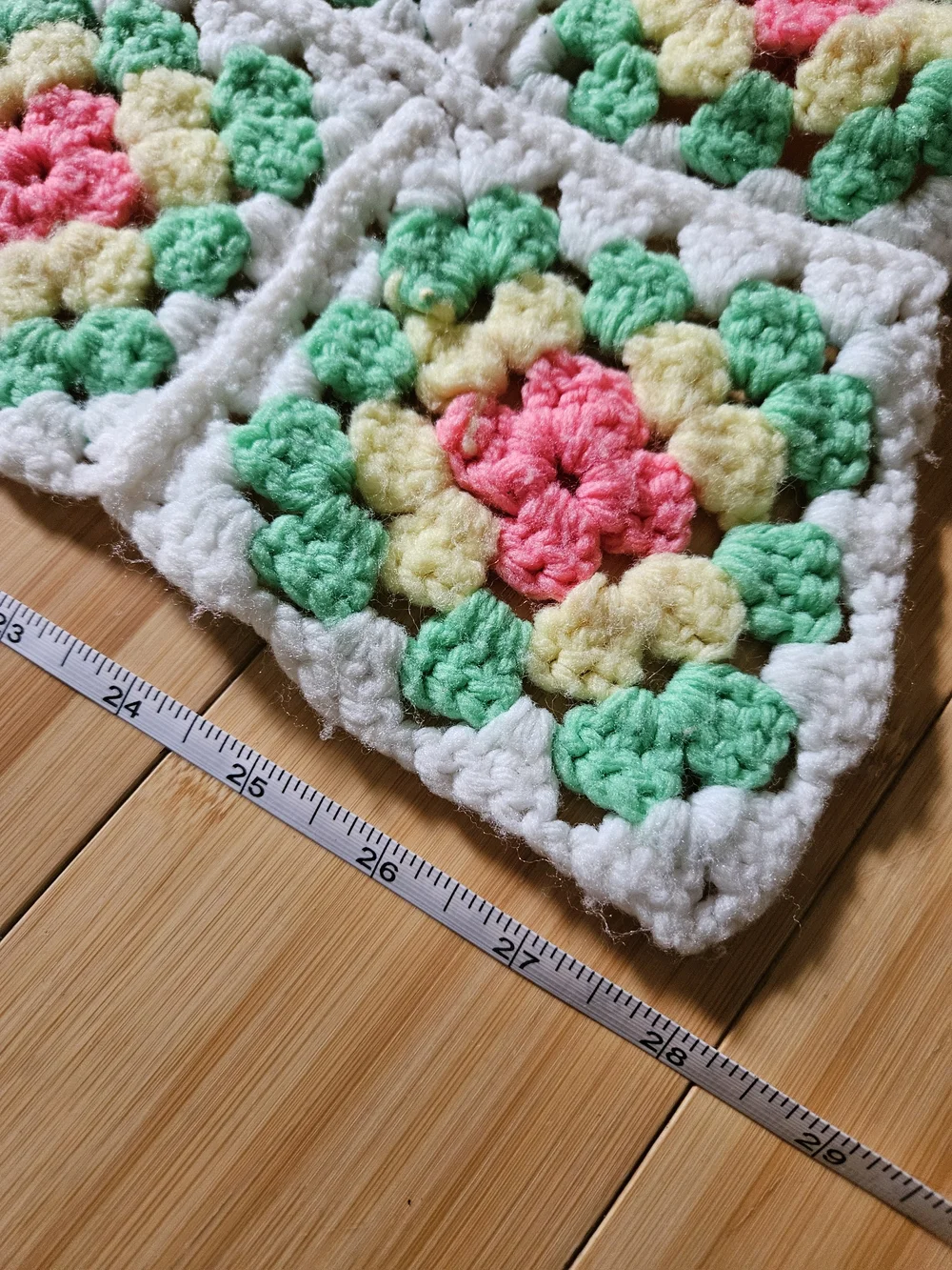 Handmade Crochet Granny Square Baby Blanket - White, Pink & Green
